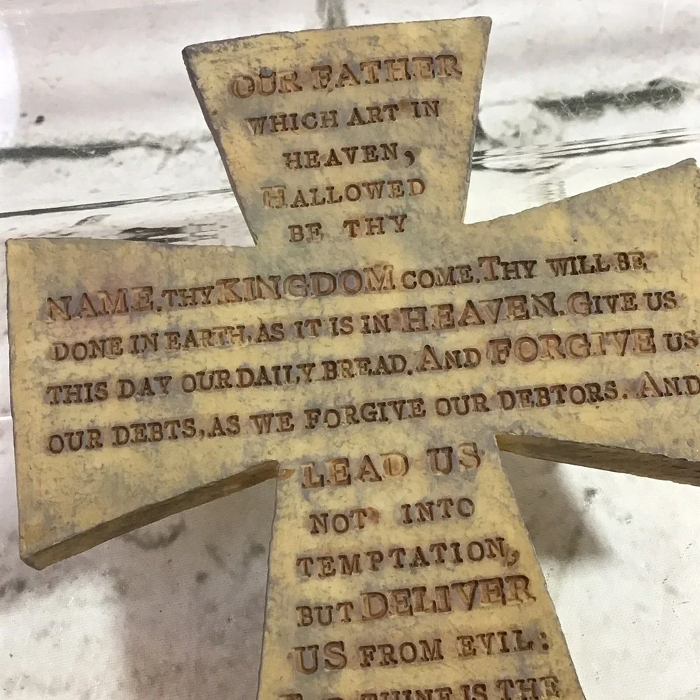 The Lord's Prayer Etched‎ Resin Cross Crucifix Christian Devotion Wall Decor VTG